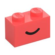 Деталь LEGO Brick 1 x 2 with Black Curved Line / Smile print, Коралловый