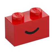 Деталь LEGO Brick 1 x 2 with Black Curved Line / Smile print, Красный