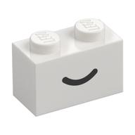 Деталь LEGO Brick 1 x 2 with Black Curved Line / Smile print, Белый