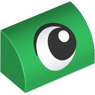 Деталь LEGO Brick Curved 1 x 2 x 1 No Studs with Eye, Looking Right print, Зеленый
