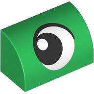 Деталь LEGO Brick Curved 1 x 2 x 1 No Studs with Eye, Looking Left print, Зеленый