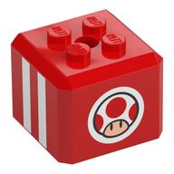 Деталь LEGO Brick Special Cube with 2 x 2 Studs on Top with Toad, White Stripes print, Красный