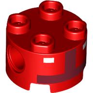 Деталь LEGO Brick Round 2 x 2 with Pin Holes with Dark Red Toad Pit Crew Torso, White Buttons print, Красный