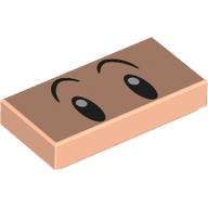 Деталь LEGO Tile 1 x 2 with Black Eyes, Raised Eyebrows, White Pupils print, Светлый телесный