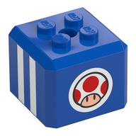 Деталь LEGO Brick Special Cube with 2 x 2 Studs on Top with Toad, White Stripes print, Голубой