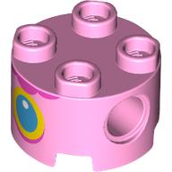 Brick Round 2 x 2 with Pin Holes with Baby Peach Torso, Dark Pink Ruffle, Yellow/Blue Pendant print