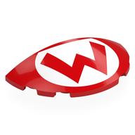 Деталь LEGO Brick Round 3 x 6 Half Circle with Red 'W' in White Circle print, Красный