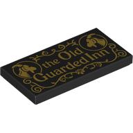 Деталь LEGO Tile 2 x 4 with Gold 'the Old Guarded Inn', Goats, Decorations print, Черный