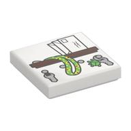 Деталь LEGO Tile 2 x 2 with Dark Brown Shelf, White Letters, Keys on Hooks, Sunflower Lanyard print, Белый