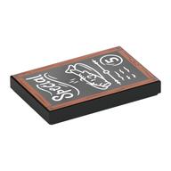 Деталь LEGO Tile 2 x 3 with Black Chalkboard, Reddish Brown Wooden Frame, 'Special', Fish, Menu print, Черный