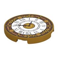 Деталь LEGO Tile Round 3 x 3 with White Clock Face, Decorations print, Жемчужно-золотой