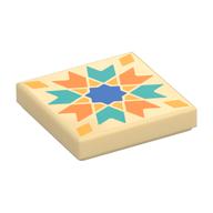 Деталь LEGO Tile 2 x 2 with Dark Turquoise/Orange Chevrons, Bright Light Orange Diamond, BlieStar print, Песочный