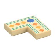 Деталь LEGO Tile 2 x 2 Corner with Blue Star, Orange/Bright Light Orange Squares, Dark Turquoise Line print, Песочный