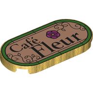 Tile Round 2 x 4 with 'Cafe Fleur' on Nougat Background, Green Stained Glass Border print