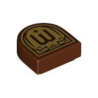 Деталь LEGO Tile Round 1 x 1 Half Circle with Reddish Brown 'W' on Gold Background print, Красно-коричневый