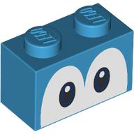Деталь LEGO Brick 1 x 2 with Blue Eyes (Yoshi) Print, Темно-лазурный
