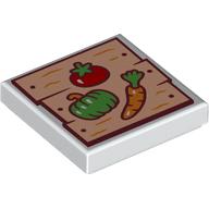 Деталь LEGO Tile 2 x 2 with Wooden Board, Tomato, Paprika, Carrot print, Белый