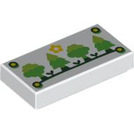 Деталь LEGO Tile 1 x 2 with Nails, Sun. Bright Green/Lime Trees on Dark Green Ground print, Белый