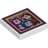 Деталь LEGO Tile 2 x 2 with Blue, Magenta, Dark Brown Bears in Photo Frame print, Белый