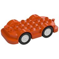Деталь LEGO Duplo Car Base 4 x 8 with Four Black Wheels and White Hubs, Красно-оранжевый