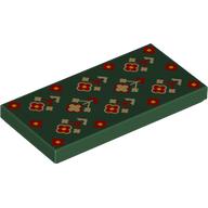 Деталь LEGO Tile 2 x 4 with Woven Rug, Red/Yellow/Gold Flowers print, Темно-зеленый