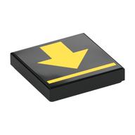 Деталь LEGO Tile 2 x 2 with Yellow Arrow, Stripe print, Черный