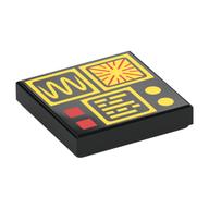 Деталь LEGO Tile 2 x 2 with Yellow Classic Controls, Graphs, Red Buttons print, Черный