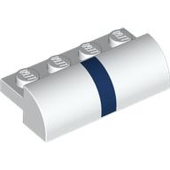Деталь LEGO Brick Curved 2 x 4 x 1 with Dark Blue Stripe print, Белый