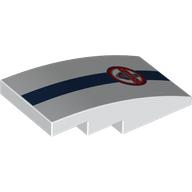 Деталь LEGO Slope Curved 4 x 2 No Studs with Dark Blue Stripe, Red Cobra Badge print, Белый