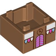Деталь LEGO Container Box 2 x 2 x 1 with Gingerbread House, Dark Pink Doors, Clock print, Средне-темный телесный