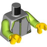 Деталь LEGO Torso, Wetsuit, Lime Trim, Zipper print, Lime Arms, Yellow Hands, Светлый сине-серый