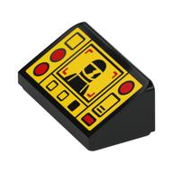 Деталь LEGO Slope 30° 1 x 2 x 2/3 with Yellow Control Panel, Black Minifig, Red Buttons print, Черный
