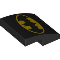 Деталь LEGO Slope Curved 2 x 2 x 2/3 with Yellow Batman Symbol print, Черный