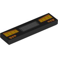 Деталь LEGO Tile 1 x 4 with Silver Grill, Yellow Headlights print, Черный