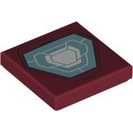 Деталь LEGO Tile 2 x 2 with Sand Green/White Rectangle Arc Reactor print, Темно-красный