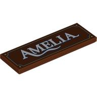 Деталь LEGO Tile 2 x 6 with White 'AMELIA', Border print, Красно-коричневый