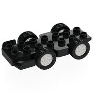 Деталь LEGO Duplo Car Base 2 x 8 with Front Spoilers, White Hubs, Черный
