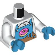 Деталь LEGO Torso, Medium Nougat Overall, Dark Azure Frosting, Donut print, White Arms, Dark Azure Hands, Белый