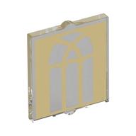 Деталь LEGO Glass for Window 1 x 2 x 2 flat with Arched Gold Window print, Прозрачный бесцветный