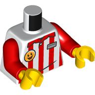 Деталь LEGO Torso, Red Striped Shirt, Smiley, ID Badge print, Red Arms, Yellow Hands, Белый