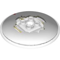Деталь LEGO Dish 6 x 6 Inverted (Radar) with Solid Studs with Clock, Light Bluish Grey Beams, Gold Gears print, Прозрачный бесцветный