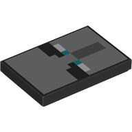 Деталь LEGO Tile 2 x 3 with Illager Face, Dark turquoise Eyes print, Черный