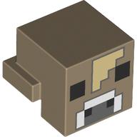 Деталь LEGO Minifig Head Special, Cube with Rear Ledge, Pixelated Tan Spot, Dark / Light Bluish Grey Nose, Black Eyes Print, Темно-песочный