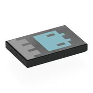 Деталь LEGO Tile 2 x 3 with Pixelated Banner, Silver Decorations, Metal Blue Creature print, Черный