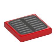 Деталь LEGO Tile 2 x 2 with Black Grill, Light Bluish Grey Slots print, Красный