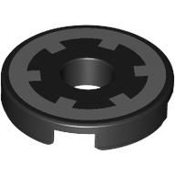 Деталь LEGO Tile Round 2 x 2 with Hole with Silver Gear print, Черный