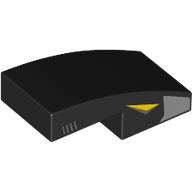 Деталь LEGO Slope Curved 2 x 1 No Studs [1/2 Bow] with Silver Shape, Yellow Eye on Side print, Черный