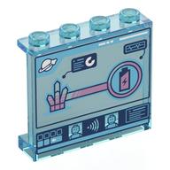 Деталь LEGO Panel 1 x 4 x 3 with Computer Screen, Crystal, Battery print, Прозрачный светло-голубой