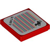 Деталь LEGO Tile 2 x 2 with 'START', Yoshi Bike and Barcode Print (Sticker), Красный