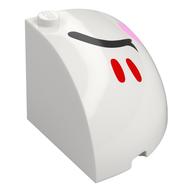 Деталь LEGO Brick Round Corner 4 x 4 x 3 Dome Top with Closed Black Eyes, Red Stripes, Bright Pink Cheek, Right, Белый